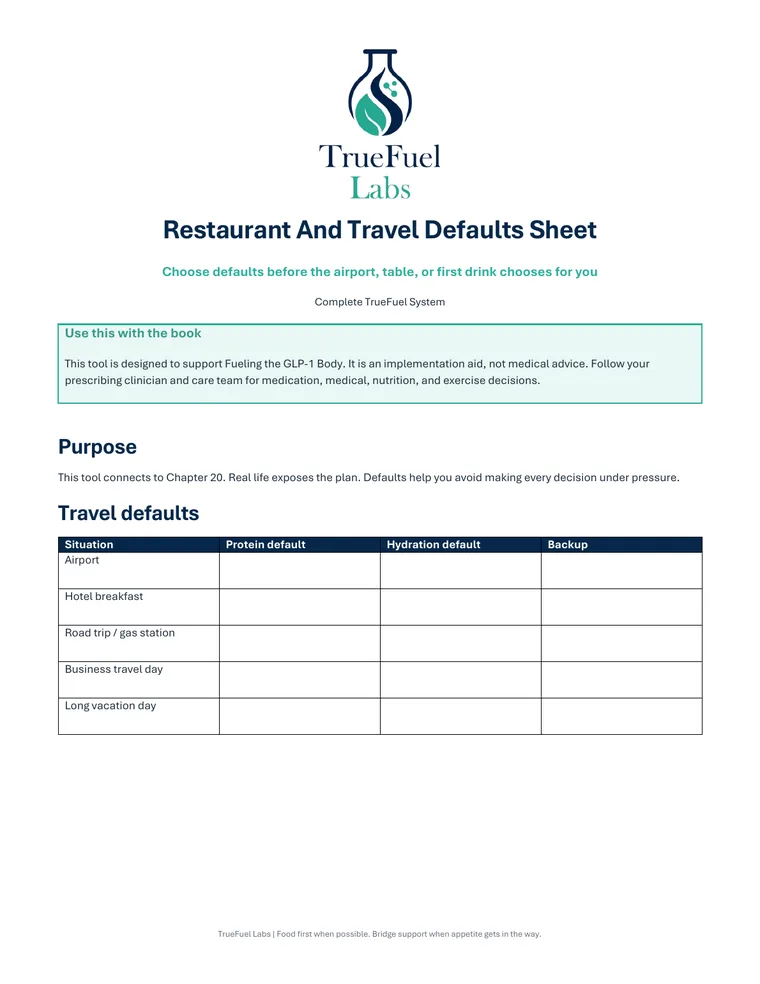 TrueFuel Complete System Restaurant and Travel Defaults Sheet preview